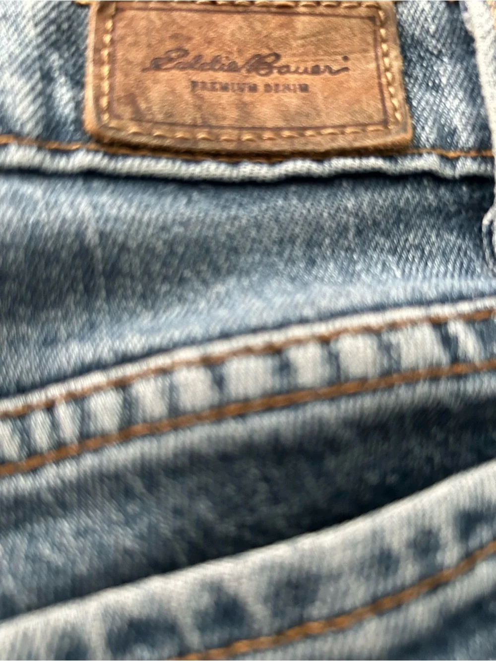 Eddie Bauer Blue Denim Flare Jeans with Red Floral Patch